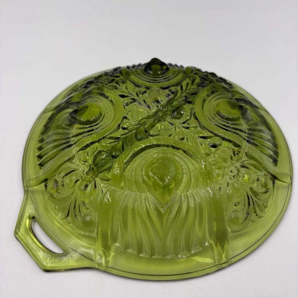 Vintage Indiana Glass Divided Relish Dish  8in Green Excellent Pressed Pattern